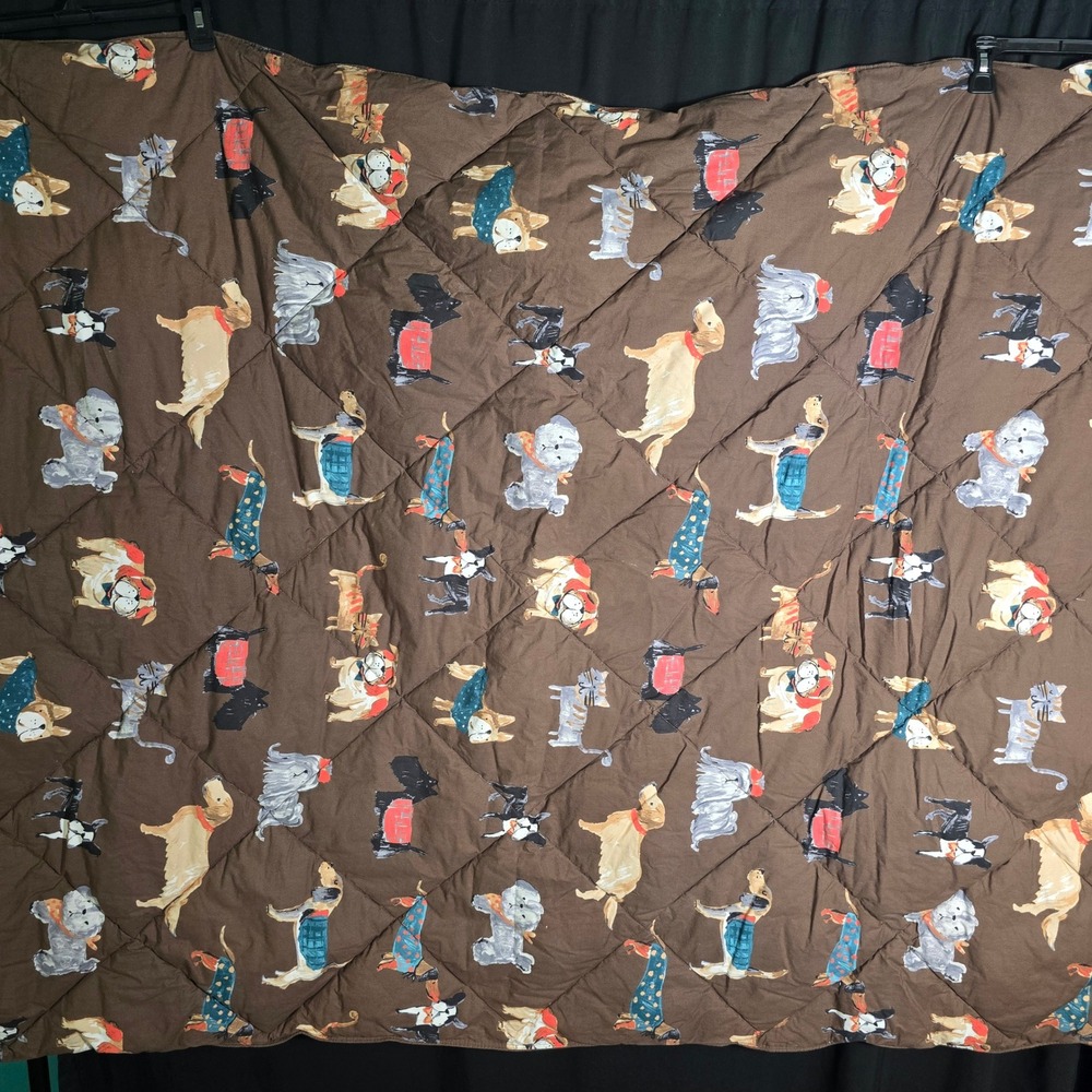 Brown Quilted Throw Blanket Dog Print Puppy Pattern Whimsical Animal Decor 64×48